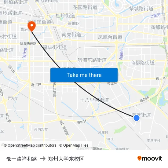 豫一路祥和路 to 郑州大学东校区 map