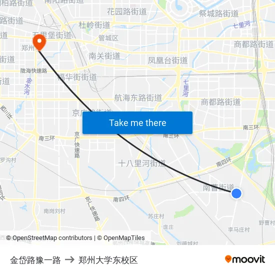 金岱路豫一路 to 郑州大学东校区 map