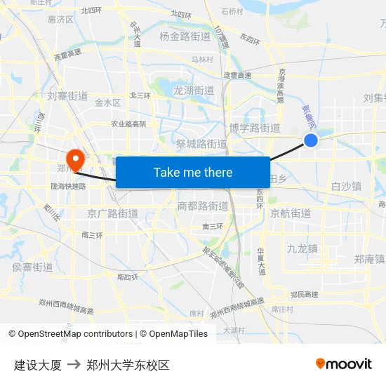 建设大厦 to 郑州大学东校区 map