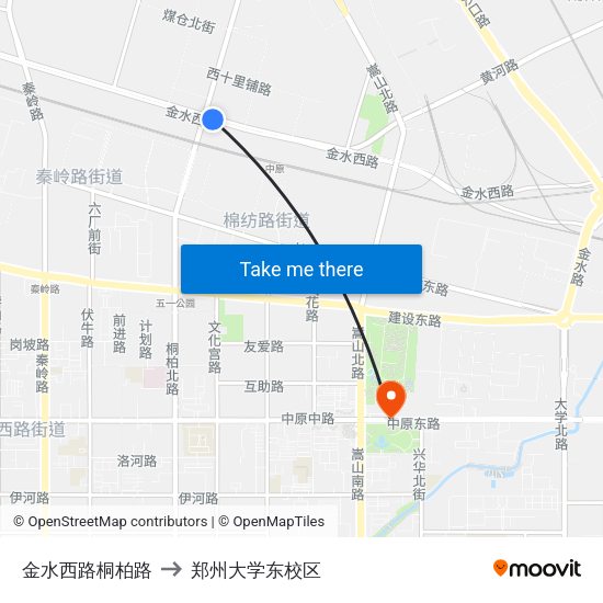 金水西路桐柏路 to 郑州大学东校区 map