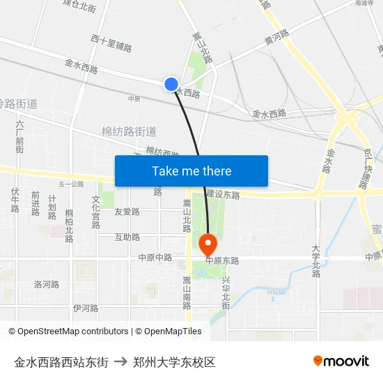 金水西路西站东街 to 郑州大学东校区 map