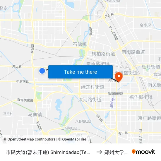 市民大道(暂未开通) Shimindadao(Temporary Not Open) to 郑州大学东校区 map