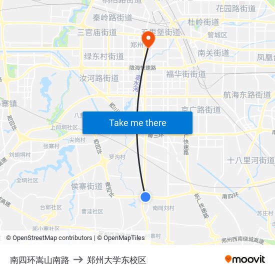 南四环嵩山南路 to 郑州大学东校区 map