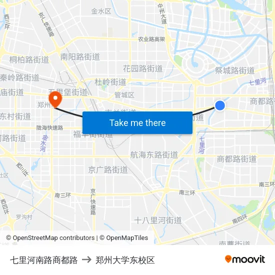 七里河南路商都路 to 郑州大学东校区 map