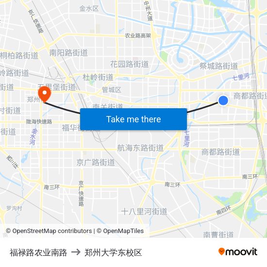 福禄路农业南路 to 郑州大学东校区 map