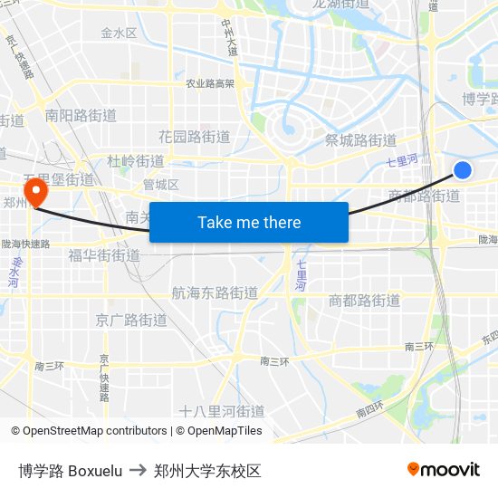 博学路 Boxuelu to 郑州大学东校区 map