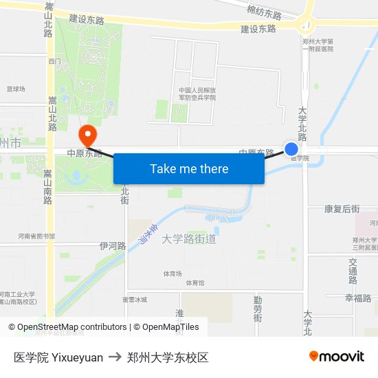 医学院 Yixueyuan to 郑州大学东校区 map