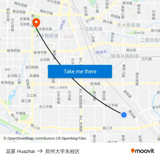 花寨 Huazhai to 郑州大学东校区 map