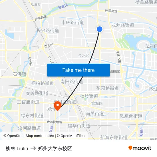 柳林 Liulin to 郑州大学东校区 map
