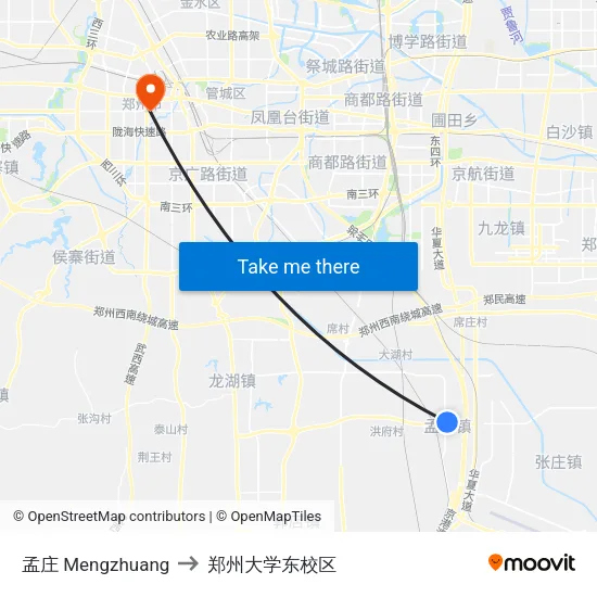 孟庄 Mengzhuang to 郑州大学东校区 map