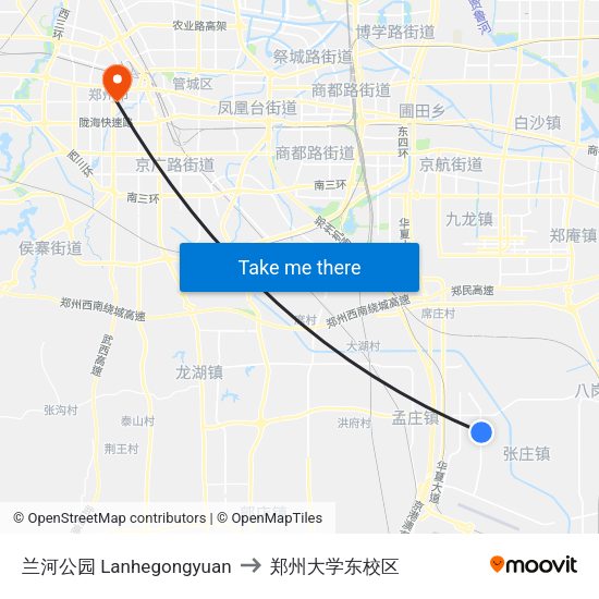 兰河公园 Lanhegongyuan to 郑州大学东校区 map