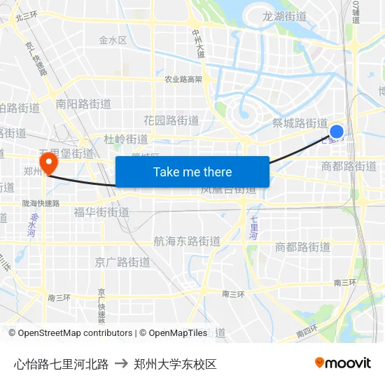 心怡路七里河北路 to 郑州大学东校区 map