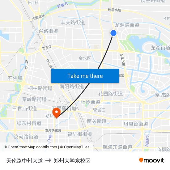 天伦路中州大道 to 郑州大学东校区 map
