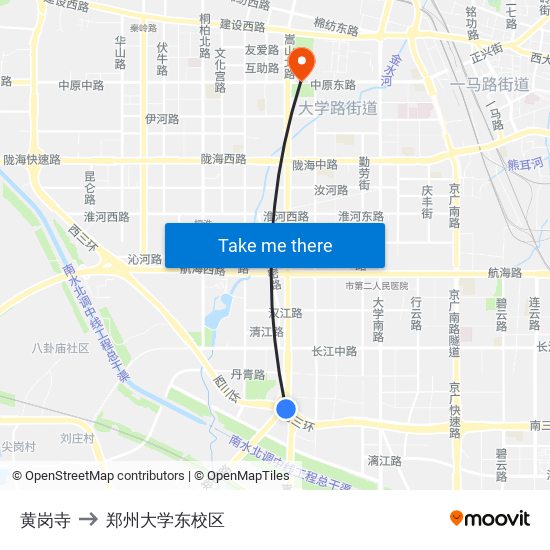 黄岗寺 to 郑州大学东校区 map