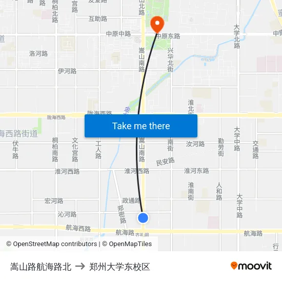嵩山路航海路北 to 郑州大学东校区 map
