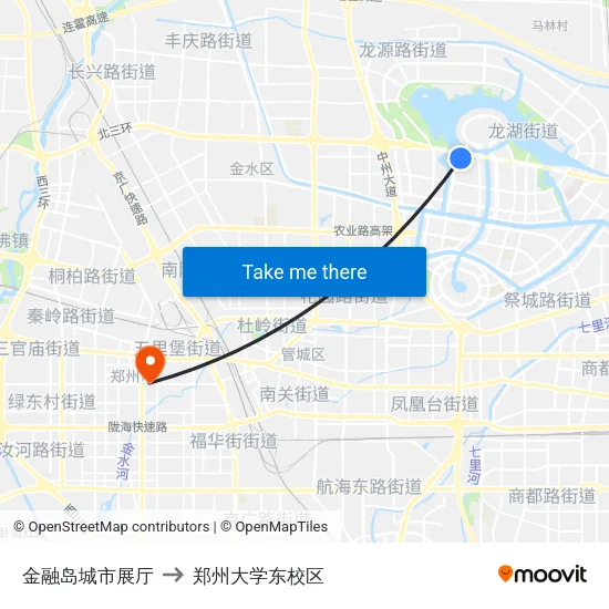金融岛城市展厅 to 郑州大学东校区 map
