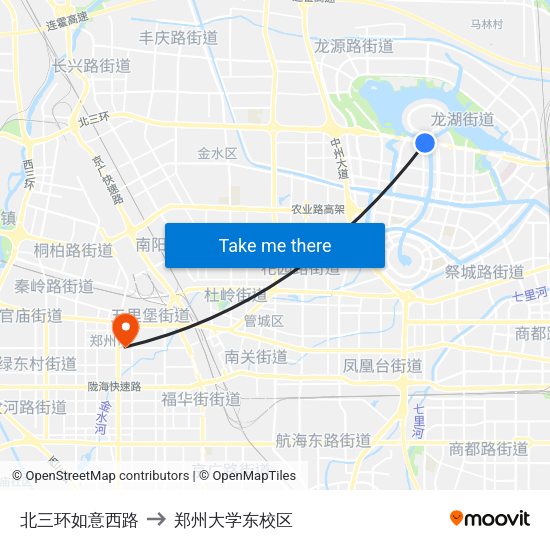 北三环如意西路 to 郑州大学东校区 map