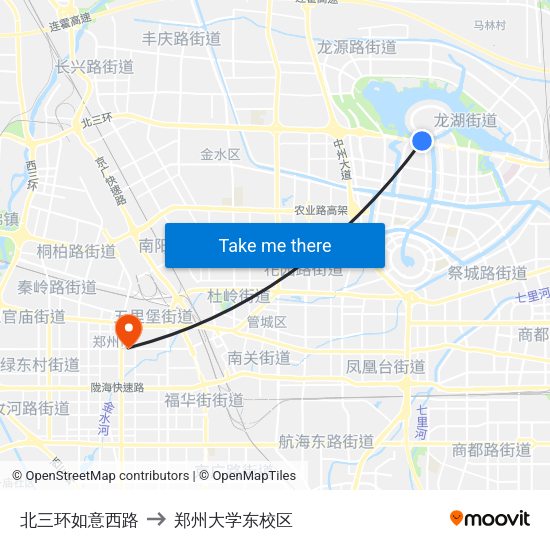 北三环如意西路 to 郑州大学东校区 map