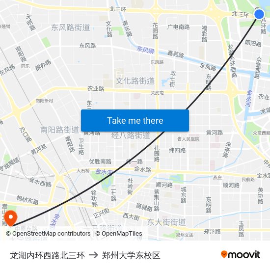 龙湖内环西路北三环 to 郑州大学东校区 map