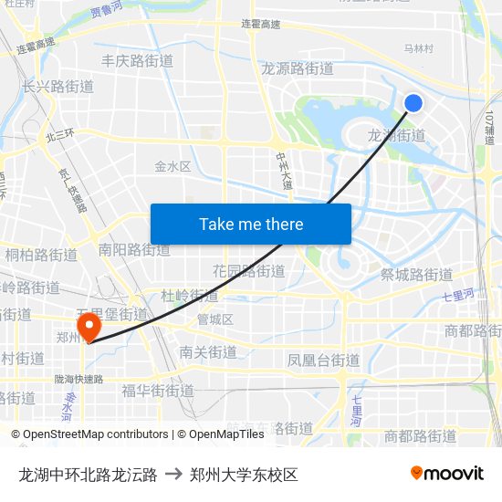 龙湖中环北路龙沄路 to 郑州大学东校区 map