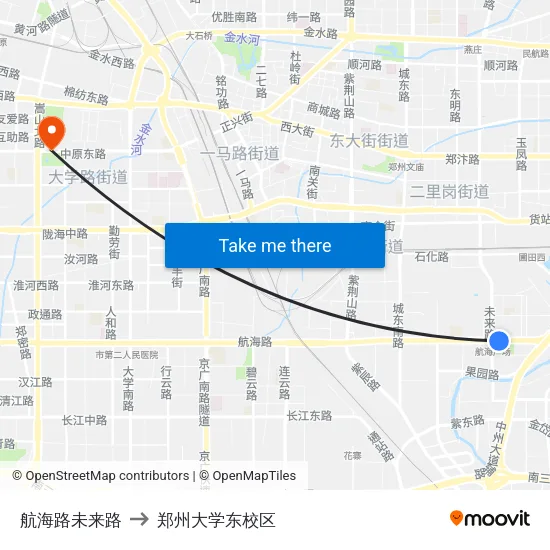 航海路未来路 to 郑州大学东校区 map