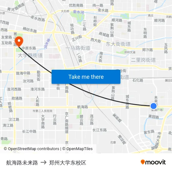 航海路未来路 to 郑州大学东校区 map