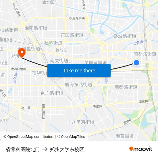 省骨科医院北门 to 郑州大学东校区 map