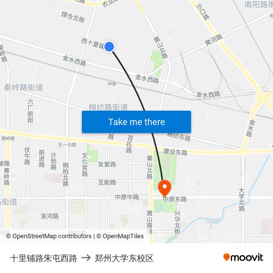 十里铺路朱屯西路 to 郑州大学东校区 map