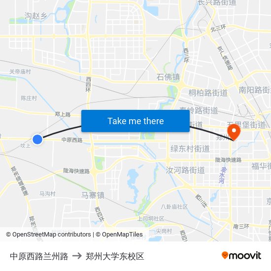 中原西路兰州路 to 郑州大学东校区 map