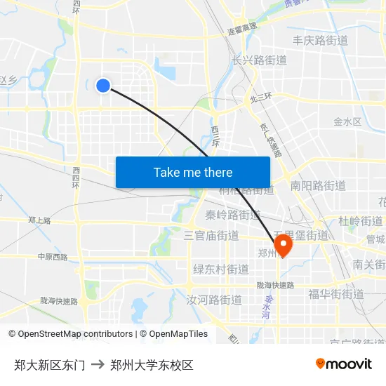 郑大新区东门 to 郑州大学东校区 map