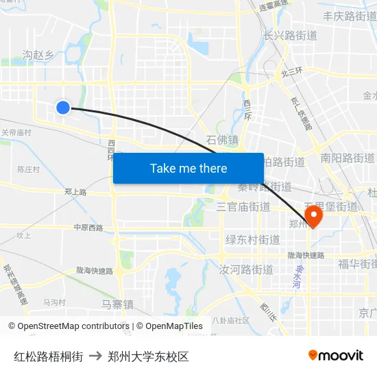 红松路梧桐街 to 郑州大学东校区 map