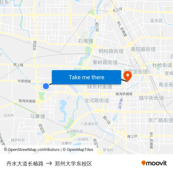 丹水大道长椿路 to 郑州大学东校区 map