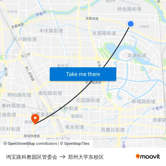 鸿宝路科教园区管委会 to 郑州大学东校区 map