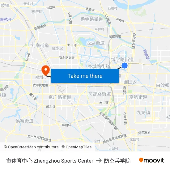 市体育中心 Zhengzhou Sports Center to 防空兵学院 map