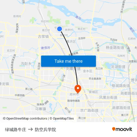 绿城路牛庄 to 防空兵学院 map
