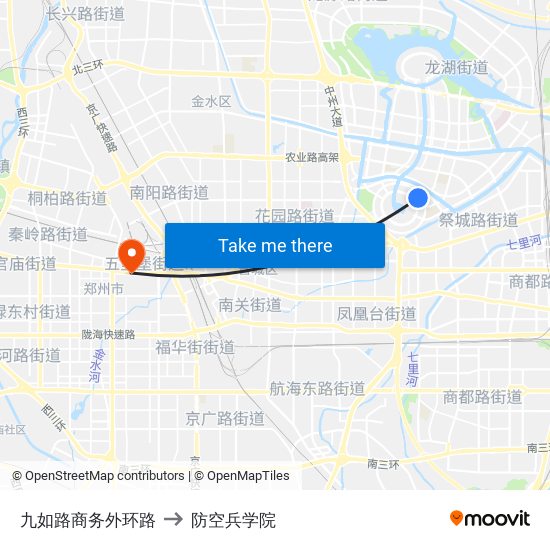 九如路商务外环路 to 防空兵学院 map