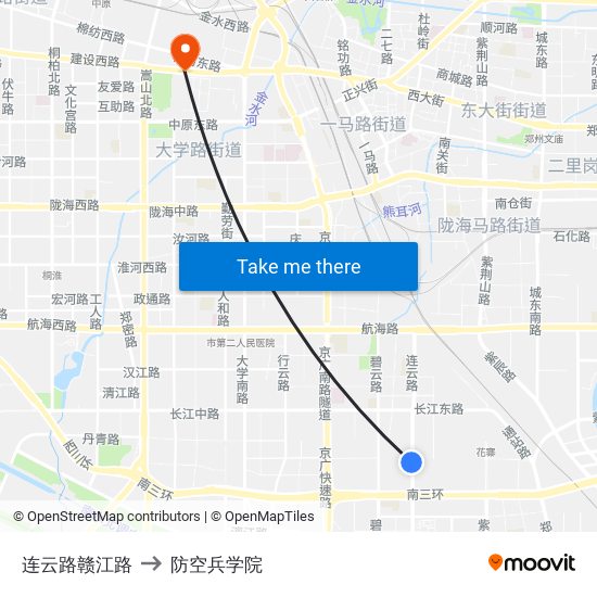 连云路赣江路 to 防空兵学院 map