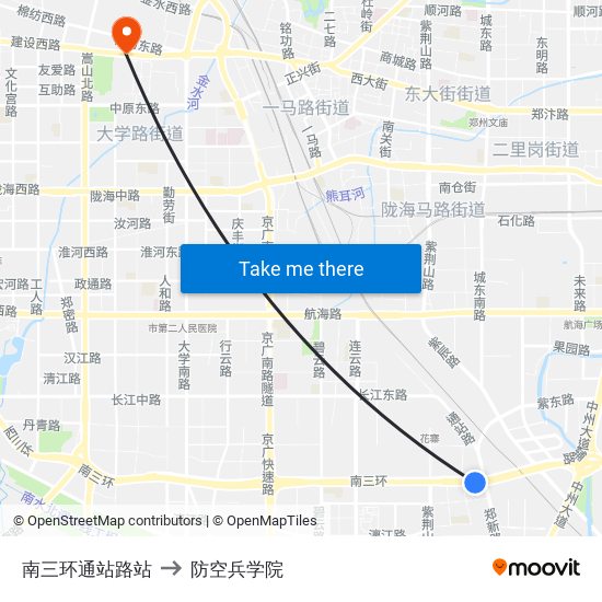 南三环通站路站 to 防空兵学院 map