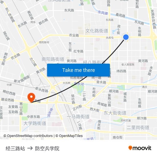 经三路站 to 防空兵学院 map