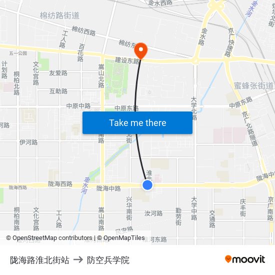 陇海路淮北街站 to 防空兵学院 map