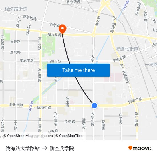 陇海路大学路站 to 防空兵学院 map