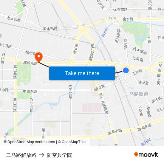 二马路解放路 to 防空兵学院 map