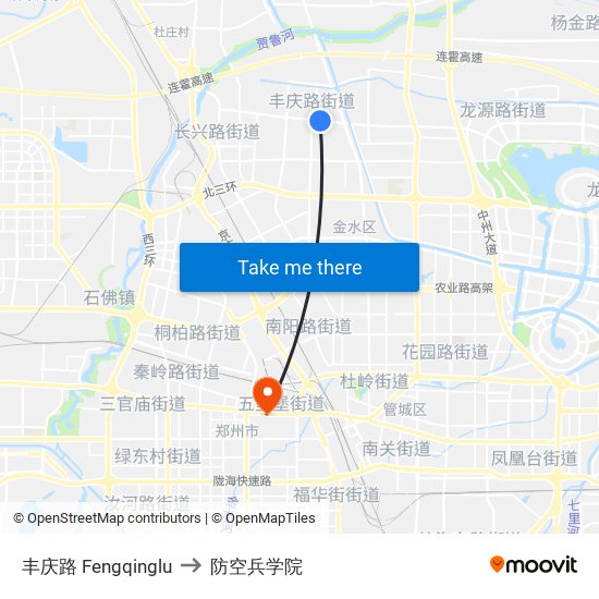 丰庆路 Fengqinglu to 防空兵学院 map