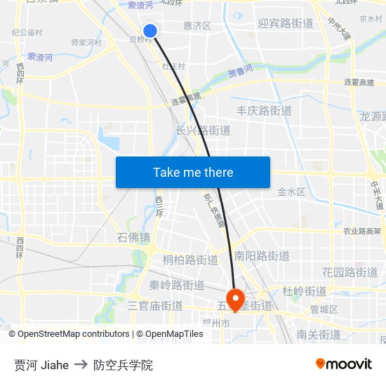 贾河 Jiahe to 防空兵学院 map