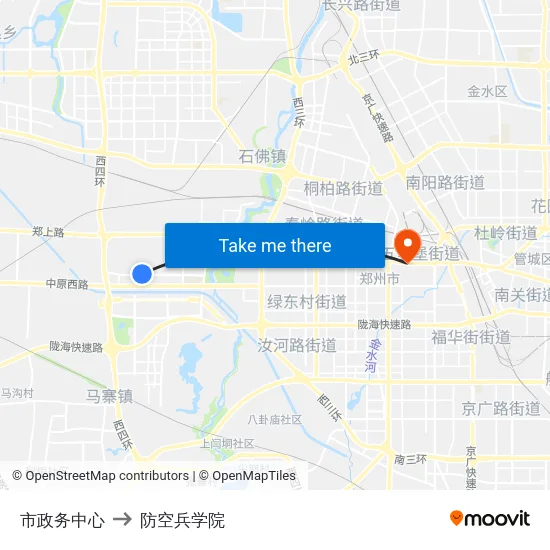 市政务中心 to 防空兵学院 map