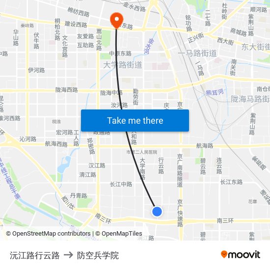 沅江路行云路 to 防空兵学院 map