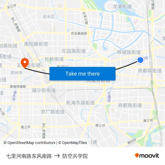 七里河南路东风南路 to 防空兵学院 map