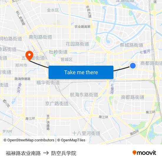 福禄路农业南路 to 防空兵学院 map