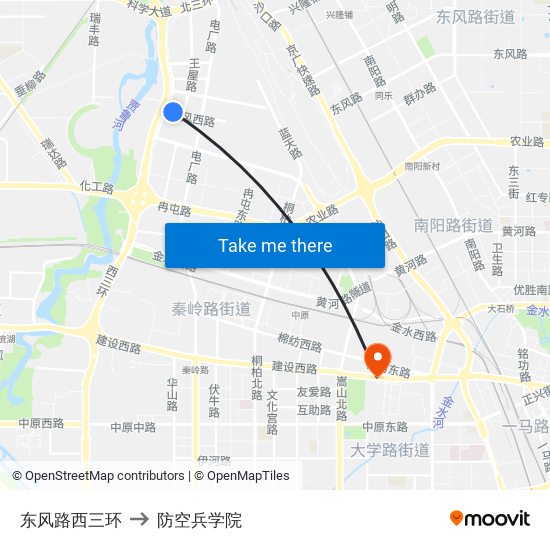 东风路西三环 to 防空兵学院 map