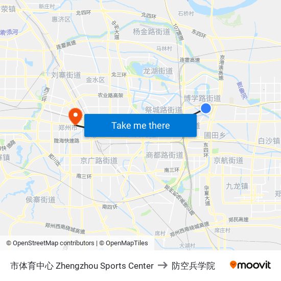 市体育中心 Zhengzhou Sports Center to 防空兵学院 map